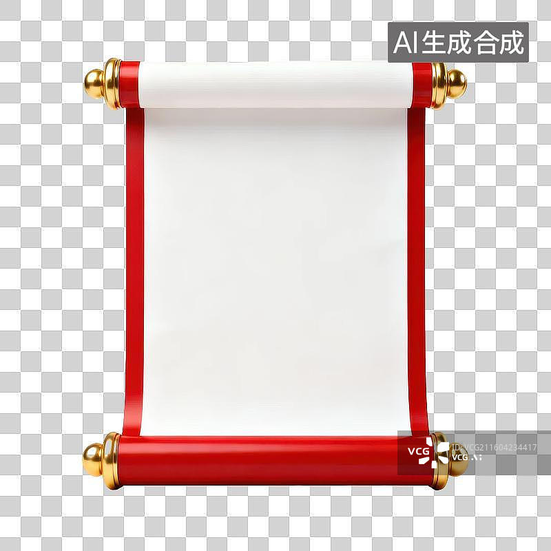【AI数字艺术】红色卷轴展开的空白纸张图片素材