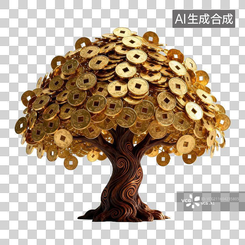 【AI数字艺术】金币树造型艺术摆件图片素材