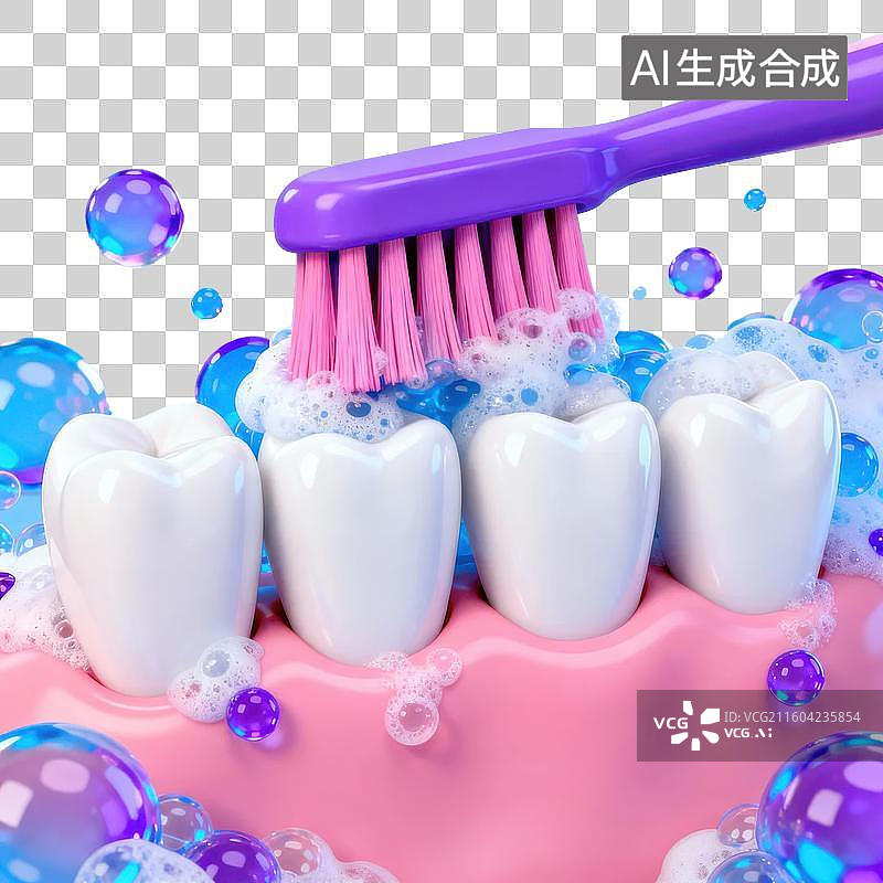 【AI数字艺术】牙刷清洁牙齿泡沫场景图片素材