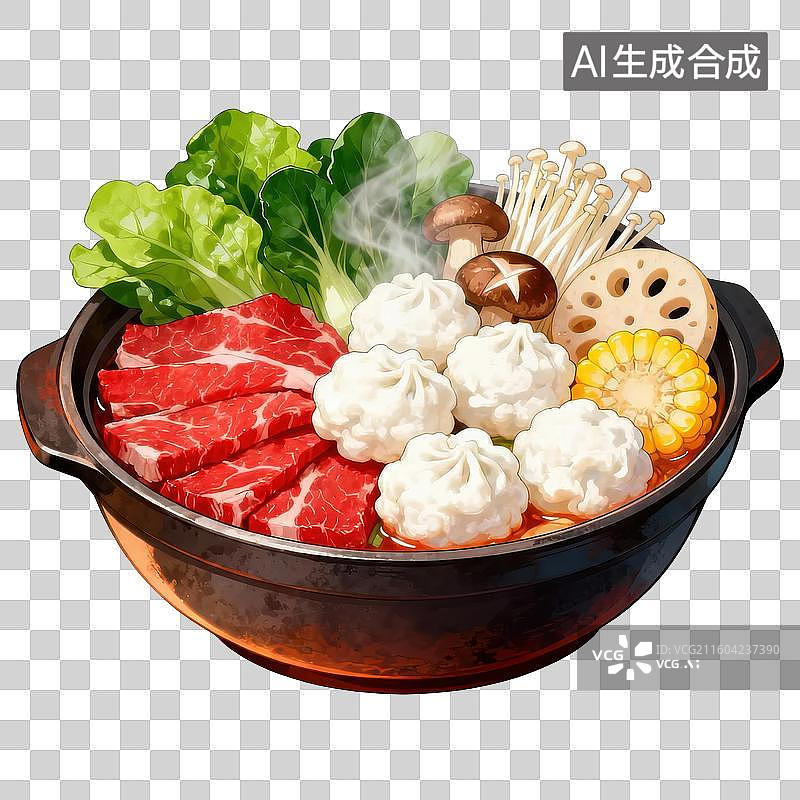 【AI数字艺术】热气腾腾的火锅食材拼盘图片素材