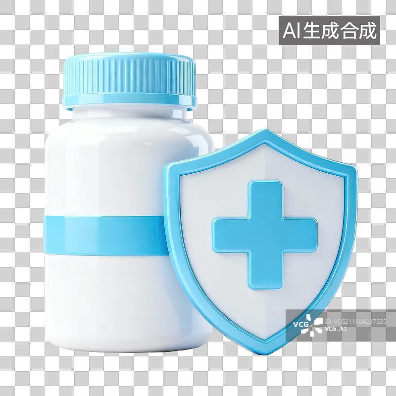 【AI数字艺术】药瓶与医疗盾牌图标图片素材