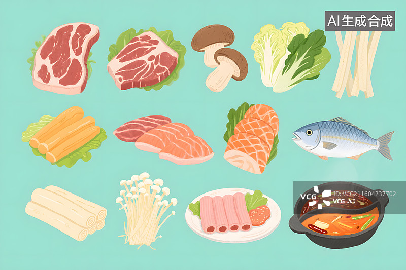 【AI数字艺术】火锅食材丰盛插画图片素材