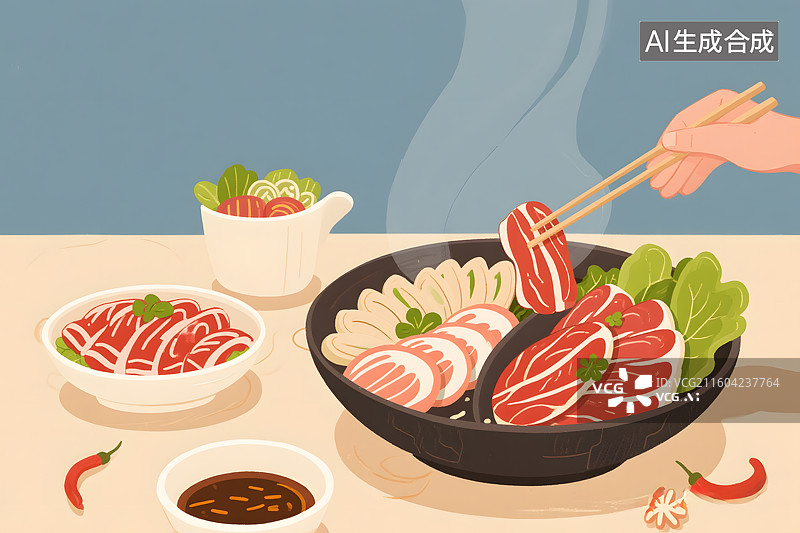【AI数字艺术】火锅食材丰盛插画图片素材
