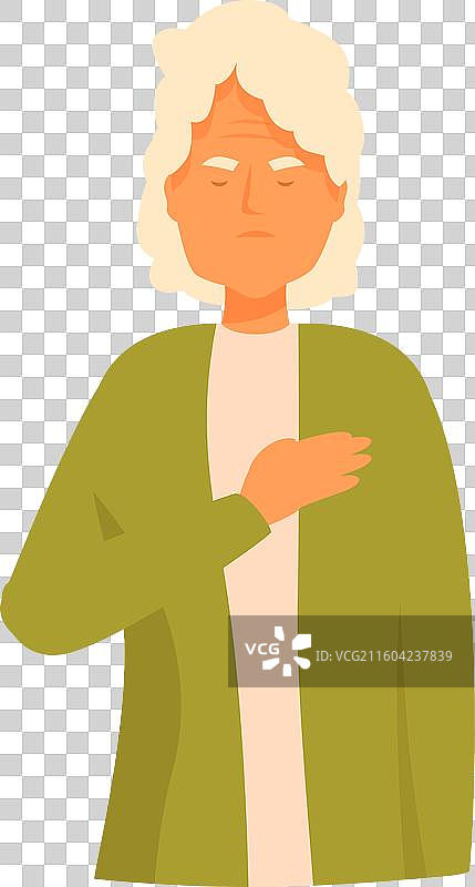 一位老年女性将手放在胸前，做出一个图片素材