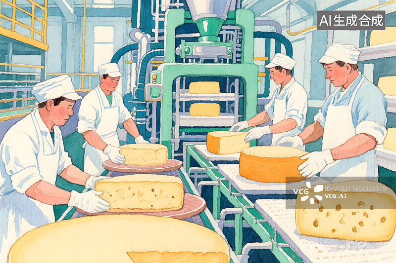 【AI数字艺术】奶酪加工生产线现代化食品加工厂生产场景图片素材
