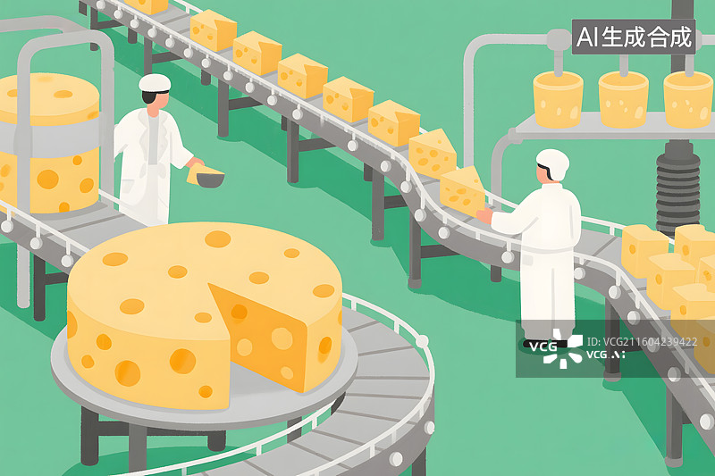 【AI数字艺术】奶酪加工生产线现代化食品加工厂生产场景图片素材