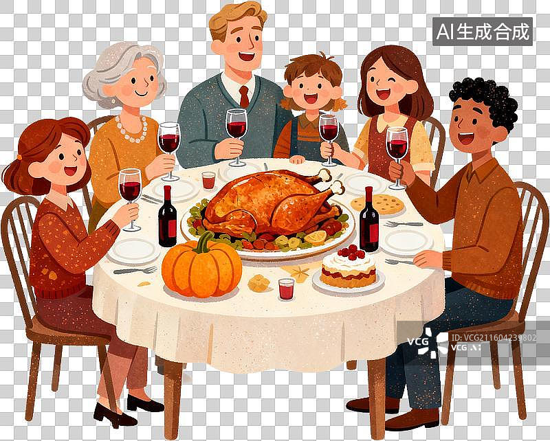 【AI数字艺术】卡通3D手绘西方感恩节火鸡南瓜派大餐聚餐祈祷设计元素免抠图形图片素材