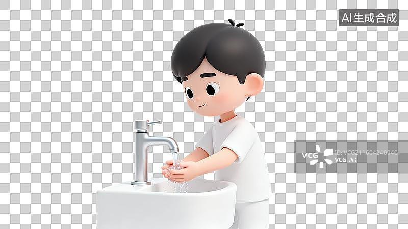 【AI数字艺术】男孩在洗手池洗手图片素材