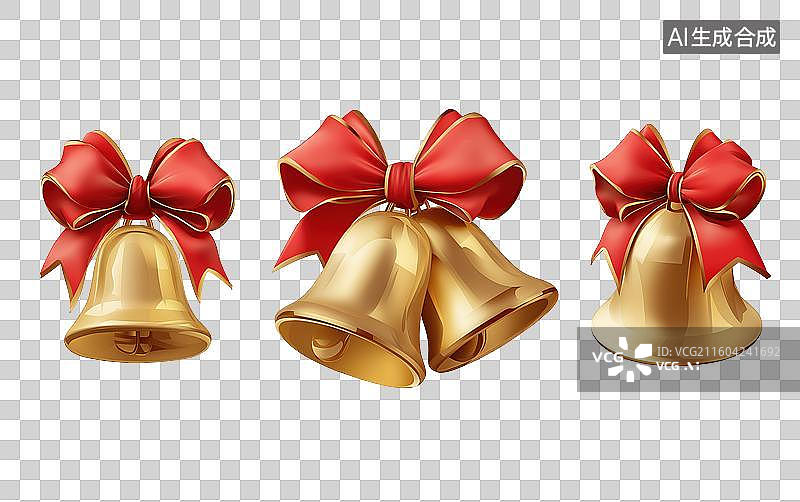 【AI数字艺术】金色铃铛配红色蝴蝶结图片素材