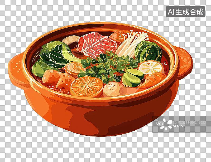 【AI数字艺术】一碗丰盛的蔬菜肉类拼盘火锅图片素材