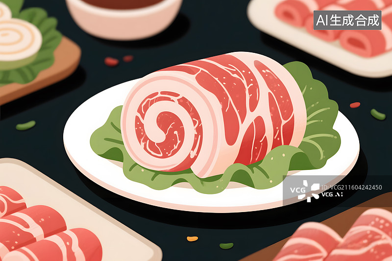 【AI数字艺术】新鲜生肉卷插画图片素材
