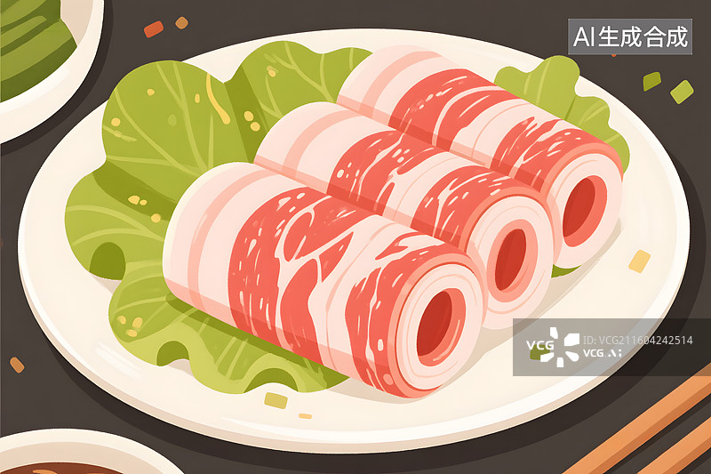 【AI数字艺术】新鲜生肉卷插画图片素材