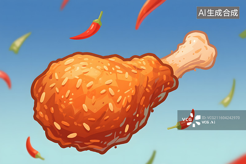 【AI数字艺术】香辣炸鸡腿插画图片素材