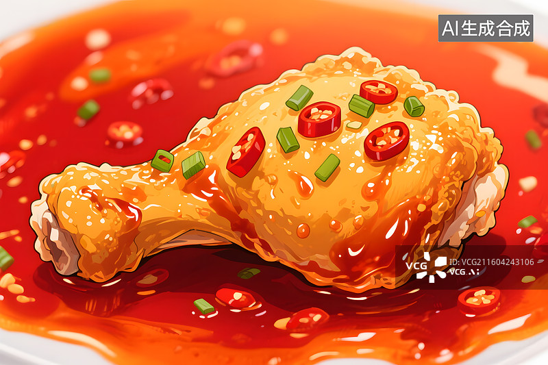 【AI数字艺术】香辣炸鸡腿插画图片素材