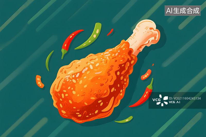 【AI数字艺术】香辣炸鸡腿插画图片素材