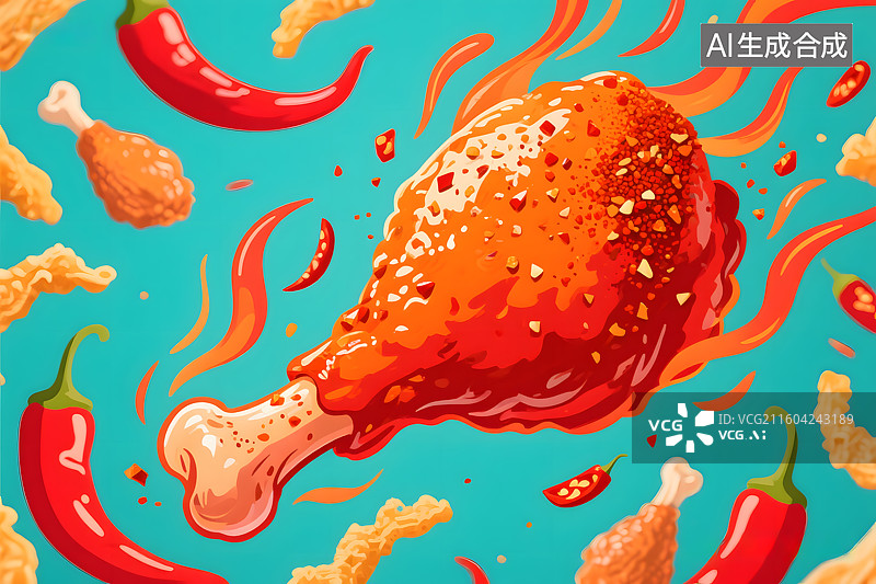 【AI数字艺术】香辣炸鸡腿插画图片素材