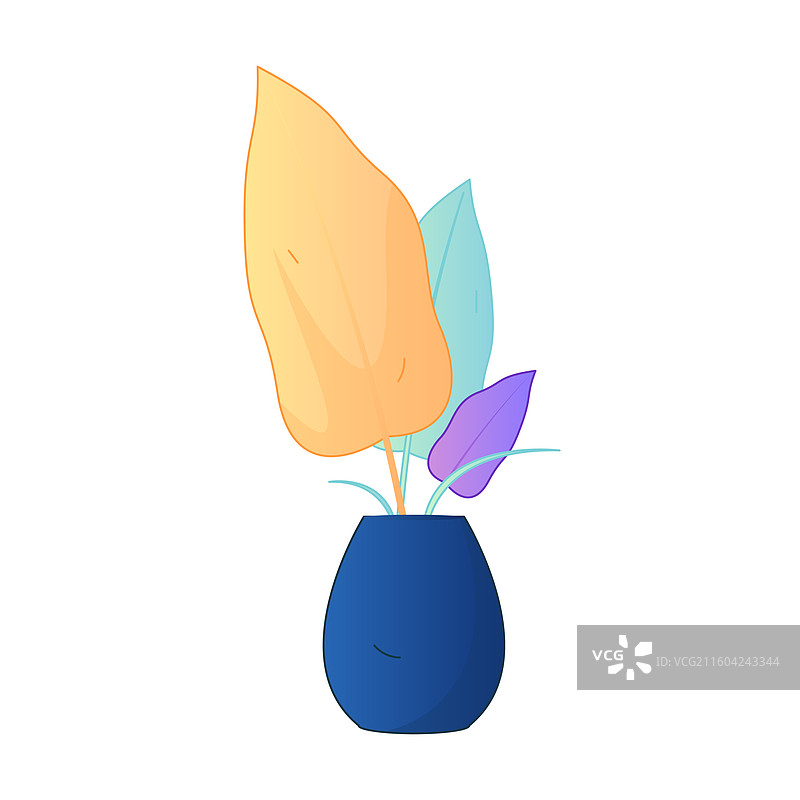 室内盆栽绿植矢量扁平渐变插画 轻盈治愈极简北欧风 居家美学素材图片素材