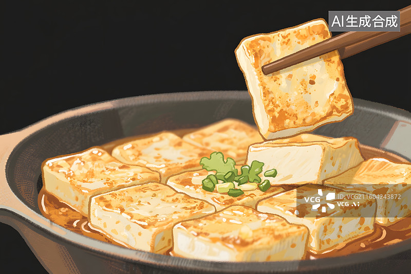 【AI数字艺术】香煎豆腐毛豆腐插画图片素材