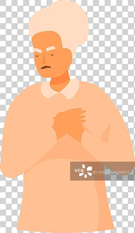 一位年长的女性捂着胸口，表情痛苦图片素材