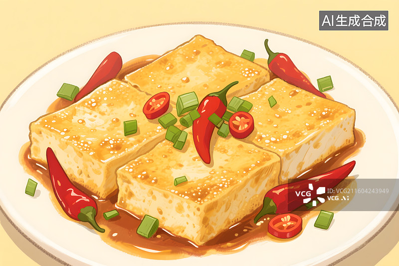 【AI数字艺术】香煎豆腐毛豆腐插画图片素材
