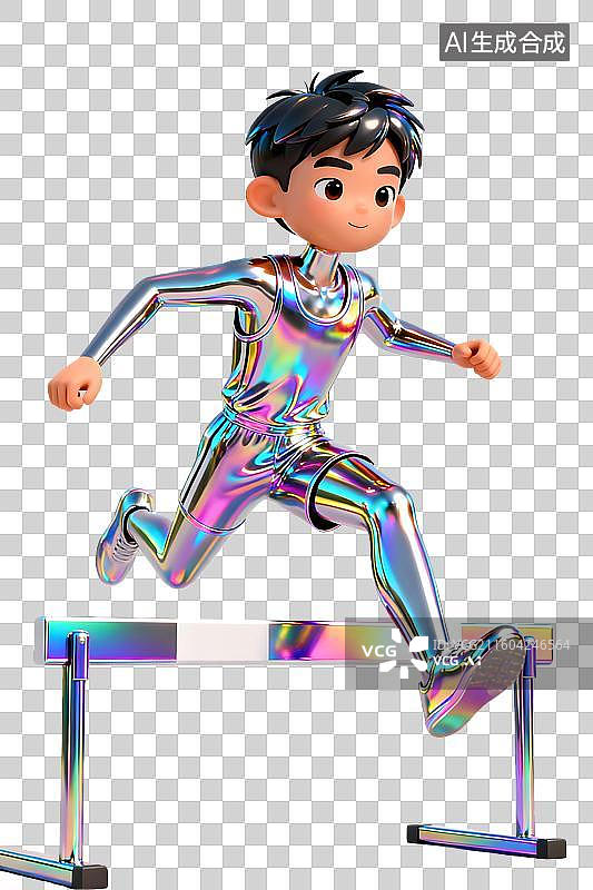 【AI数字艺术】赛博少年跨栏奔跑 科技感卡通人物运动  体育运动主题卡通跨栏运动员图片素材