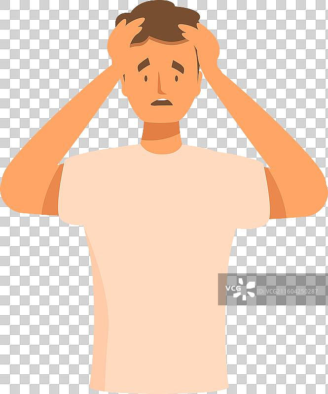 年轻男子感到沮丧，用手托着头图片素材