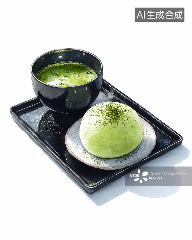 【AI数字艺术】抹茶大福美食插画图片素材