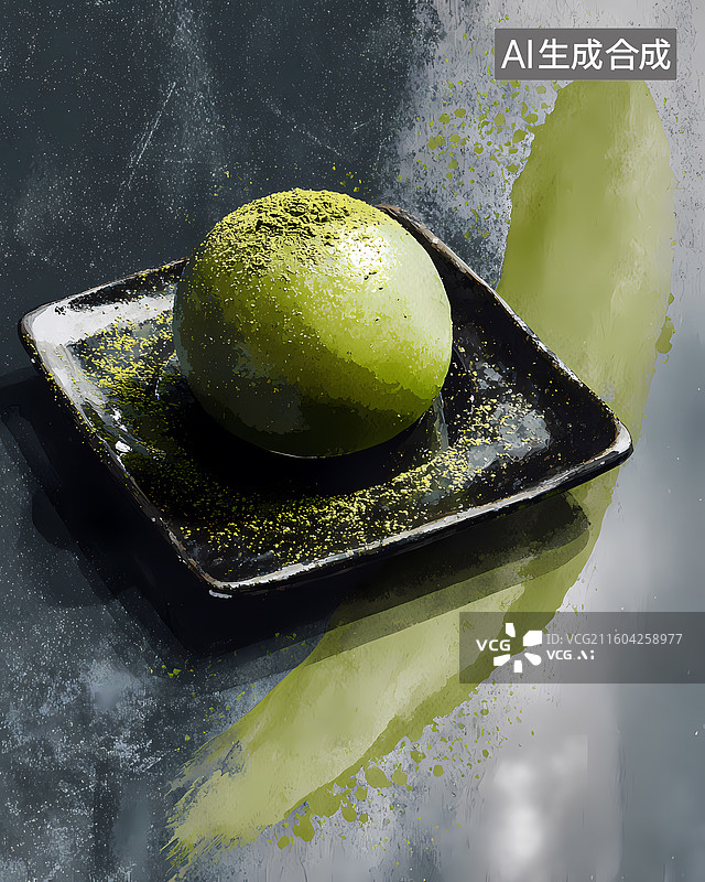 【AI数字艺术】抹茶大福美食插画图片素材