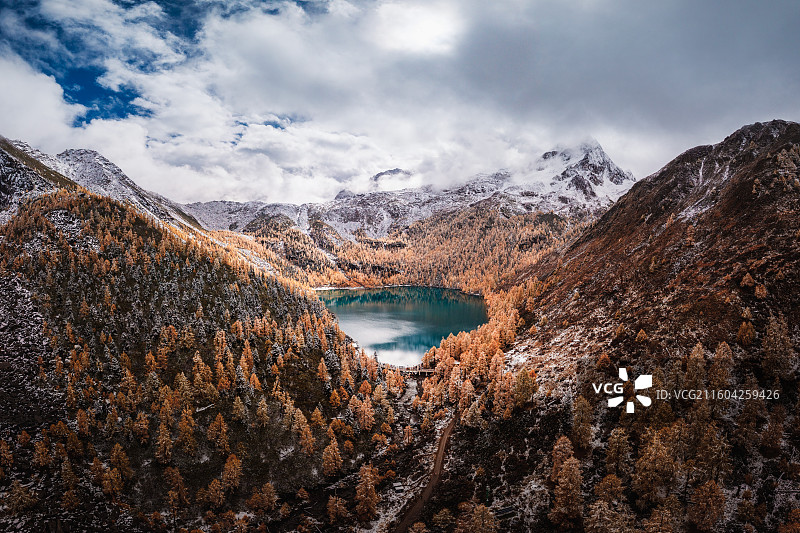 半山秋黄，半山初雪图片素材