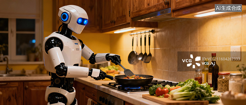【AI数字艺术】智能生活厨房机器人概念背景图片素材
