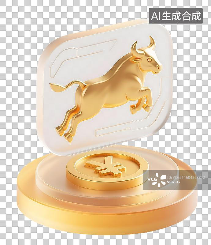 【AI数字艺术】AIGC：3D牛市股市图标，股票债券，证券交易，元素，免抠图图片素材