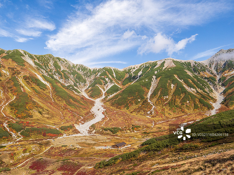 日本徒步胜地立山的秋季红叶自然风光图片素材