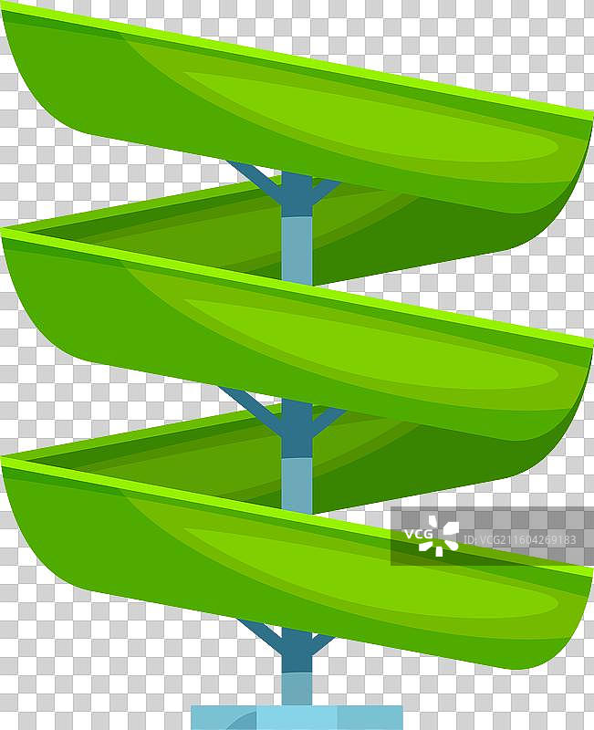 绿色的螺旋式水滑梯，立于蓝色背景上图片素材