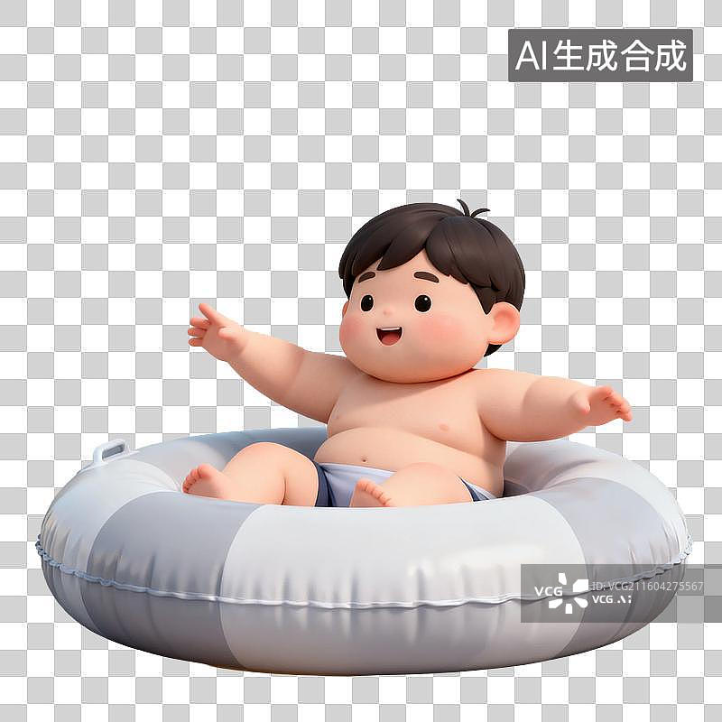 【AI数字艺术】可爱卡通小孩坐充气圈戏水图片素材