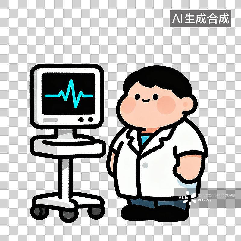【AI数字艺术】医生查看心电图监测仪图片素材