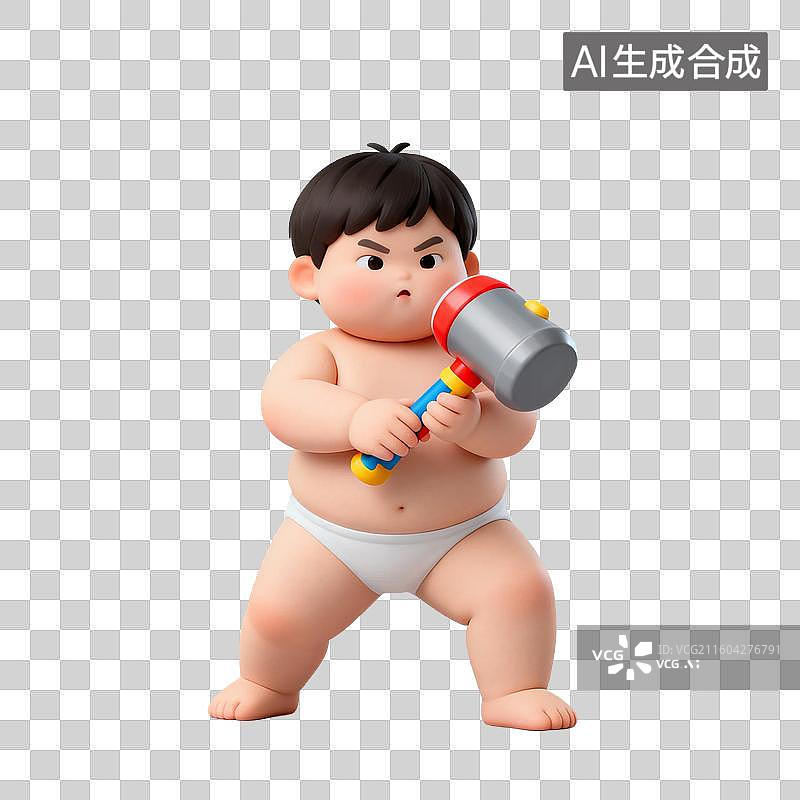 【AI数字艺术】拿着玩具锤的可爱幼儿图片素材