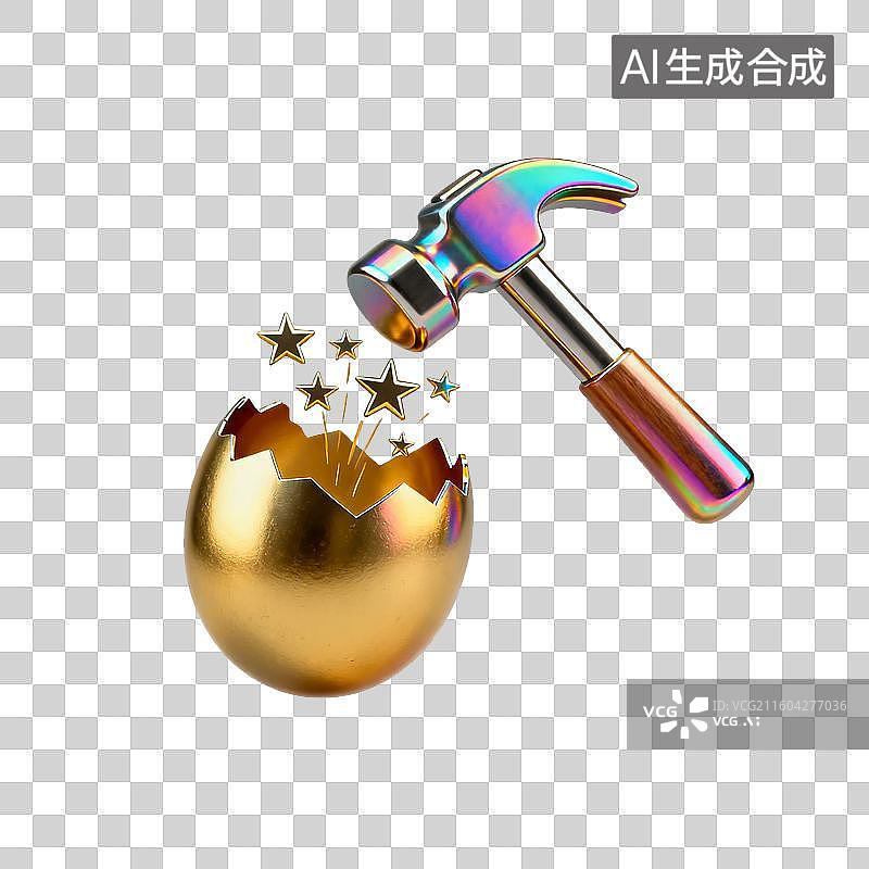 【AI数字艺术】锤子敲开带星金蛋预示机遇图片素材
