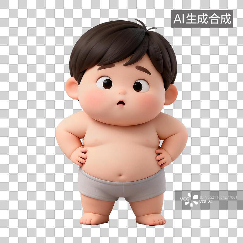 【AI数字艺术】可爱短发小男孩双手叉腰站立图片素材
