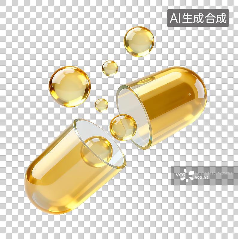 【AI数字艺术】金色胶囊3D免抠元素图片素材