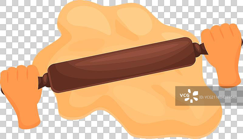 面包师用擀面杖擀平生面团图片素材