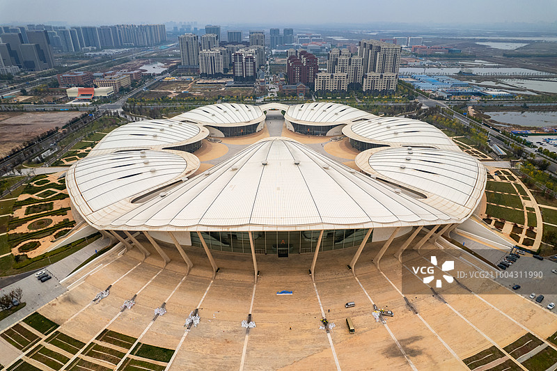 青岛胶州上合之珠国际博览中心航拍图片素材