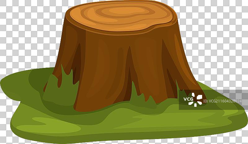 周围环绕着草地的老树桩，白色背景图片素材