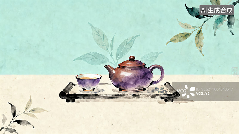 【AI数字艺术】传统中式茶具与茶杯图片素材