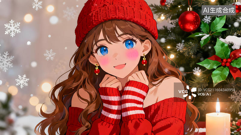 【AI数字艺术】圣诞女孩温暖微笑图片素材
