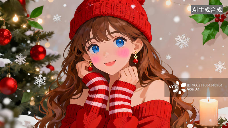 【AI数字艺术】圣诞女孩温馨场景图片素材