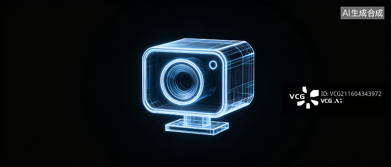 【AI数字艺术】蓝色线条勾勒的摄像机模型图片素材