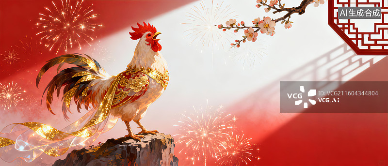 【AI数字艺术】金鸡报晓迎新春图片素材