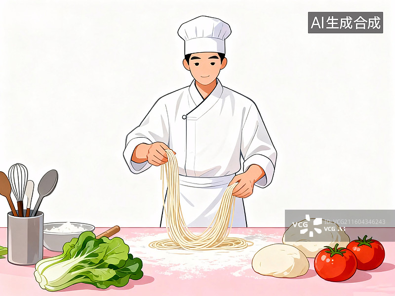 【AI数字艺术】拉面师傅制作面条图片素材