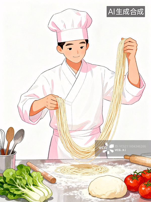 【AI数字艺术】拉面师傅制作面条图片素材