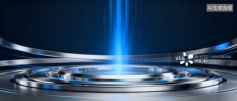 【AI数字艺术】蓝色光束科技舞台装置图片素材